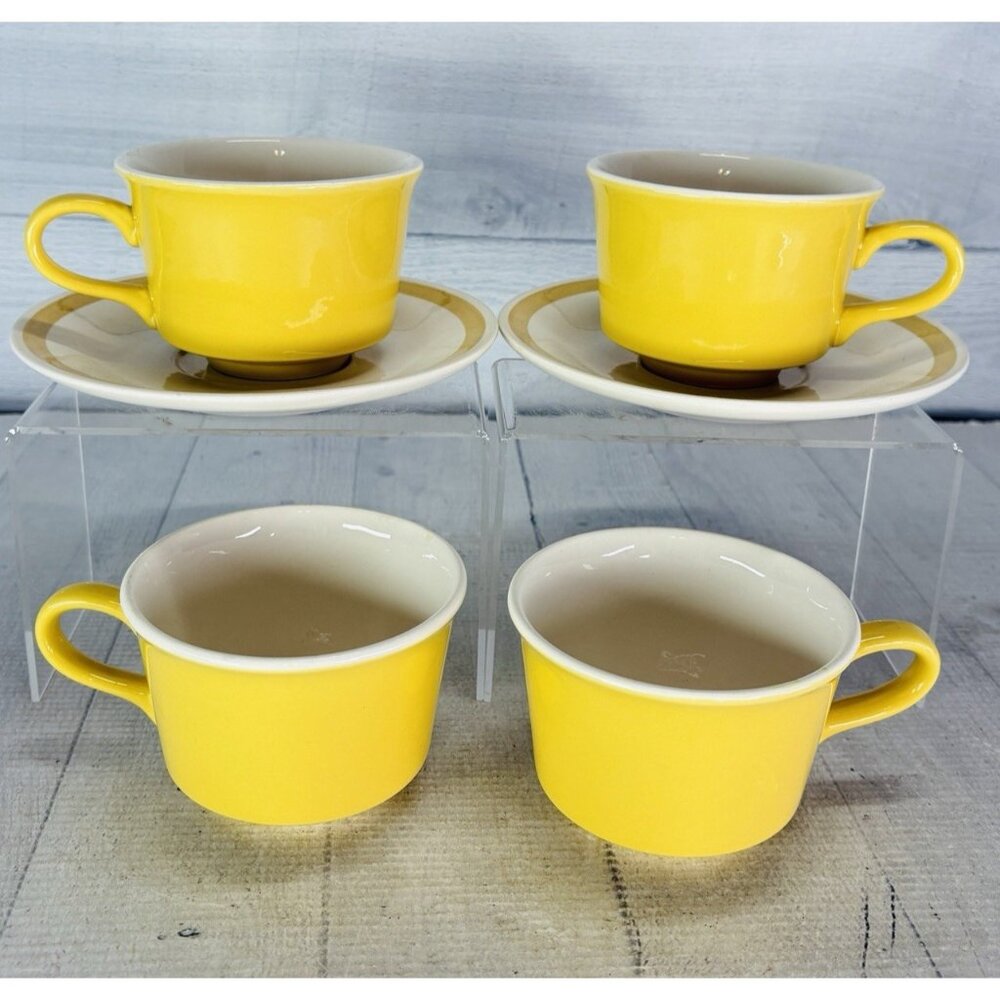 Royal China Cavalier CASABLANCA Yellow Band Ironstone 4 Cups 8oz Plus 2 Saucers